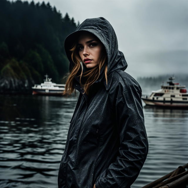 A suspenseful image of a pretty influencer woman in Puget Sound