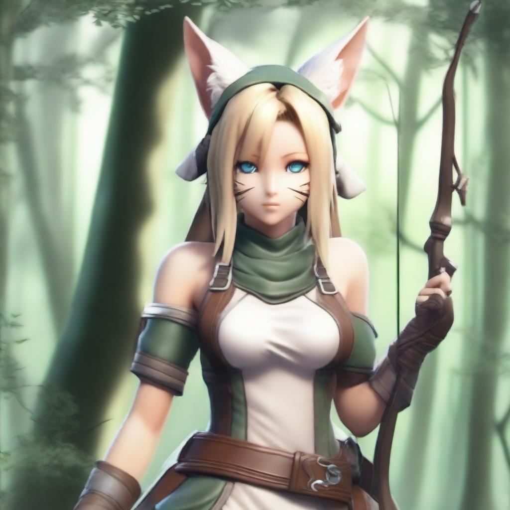 Create an image of a Lepori Viera Ranger character from Final Fantasy, with a blindfold covering her eyes