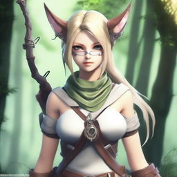 Create an image of a Lepori Viera Ranger character from Final Fantasy, with a blindfold covering her eyes