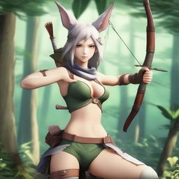 Create an image of a Lepori Viera Ranger character from Final Fantasy, with a blindfold covering her eyes