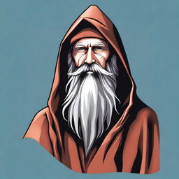 Create a realistic image for a T-shirt design, showing an angled view of a bearded wizard standing