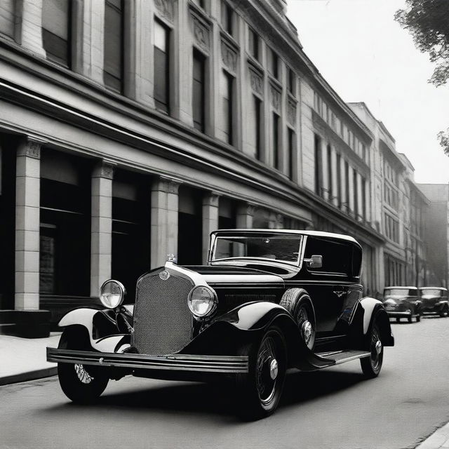 Generate an image that captures the essence of the 1920s, including elements such as vintage cars, flapper dresses, jazz musicians, and old-time city streets