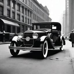 Generate an image that captures the essence of the 1920s, including elements such as vintage cars, flapper dresses, jazz musicians, and old-time city streets