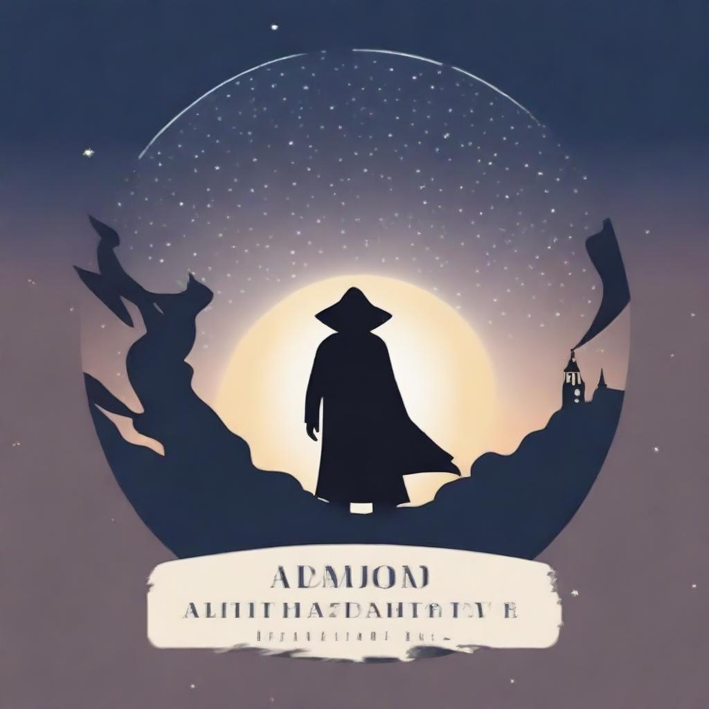 Create a stylized image of a hooded figure standing against a backdrop of stars or a fantasy landscape