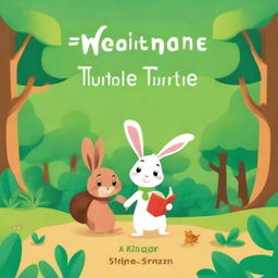 Create a book cover for a children's story titled 'Rabbit and Turtle' by Khizar Aeitzaz