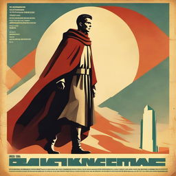 Generate a vintage-style poster featuring a heroic figure draped in a wool poncho