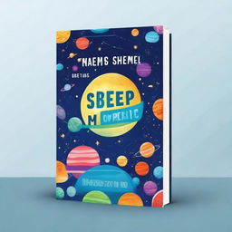 Design a vibrant and engaging front and back book cover for children, with a theme of space and planets, using a style reminiscent of Adobe Illustrator and Photoshop