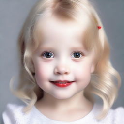 Generate an image of an adorable little girl with blond hair and red eyes.