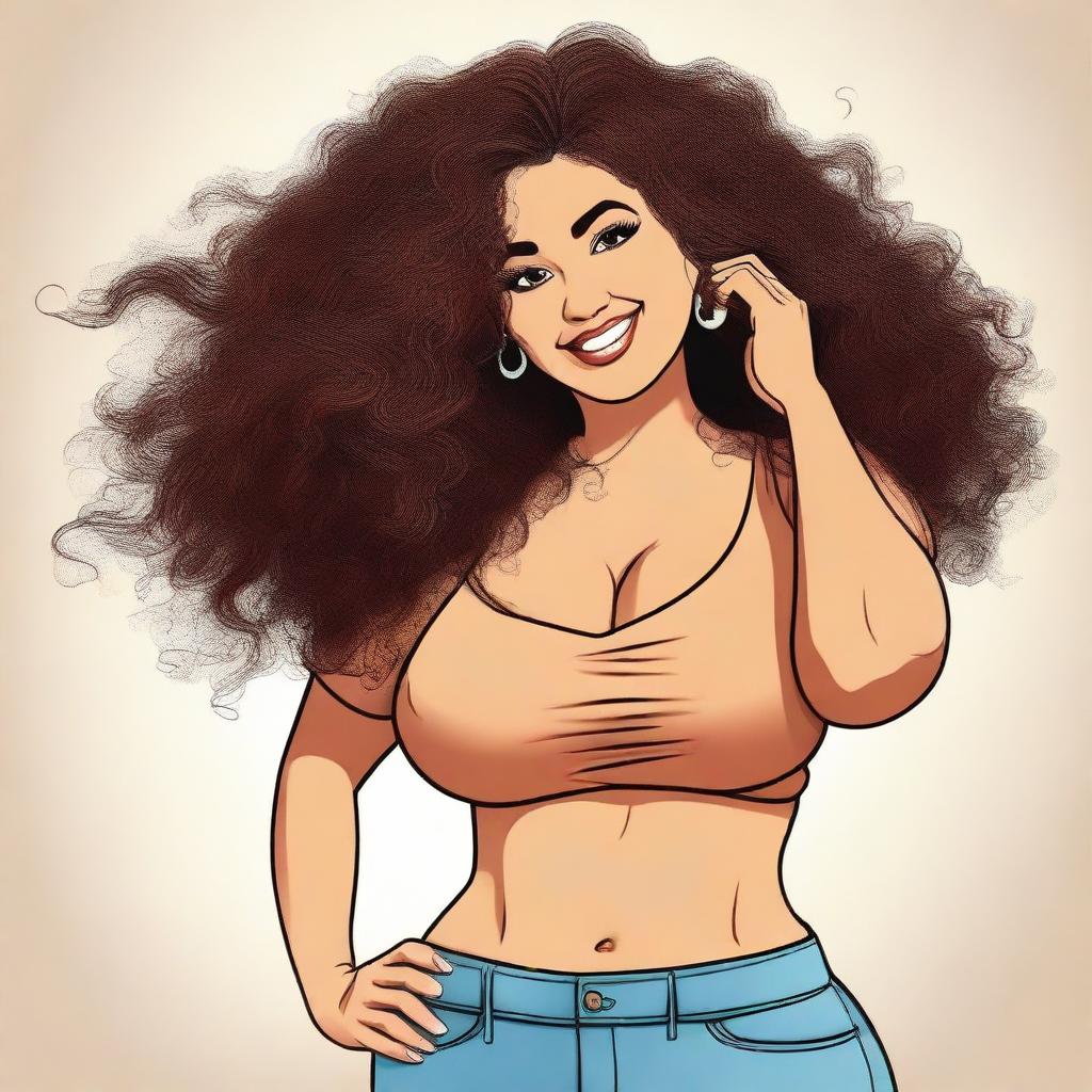 Create an image of a curvy Latina woman with curly hair