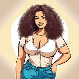 Create an image of a curvy Latina woman with curly hair