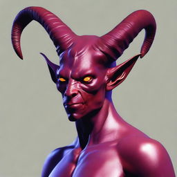 Generate an image of a Tiefling, a character from Dungeons and Dragons, known for their demonic features such as horns, a tail, and often red or purple skin