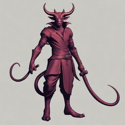 Generate an image of a Tiefling, a character from Dungeons and Dragons, known for their demonic features such as horns, a tail, and often red or purple skin