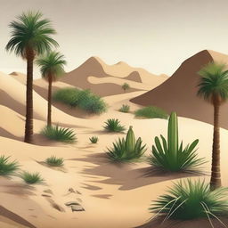 Create an image of a winding path in the desert leading to a refreshing oasis