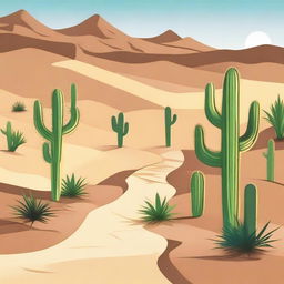 Create an image of a winding path in the desert leading to a refreshing oasis