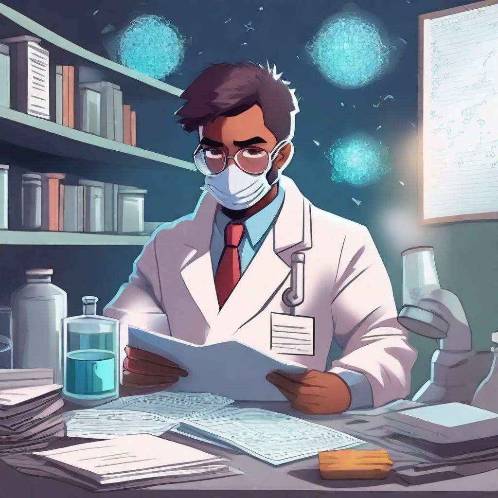 A scientist hero, deep in the throes of a pandemic, working relentlessly towards a solution