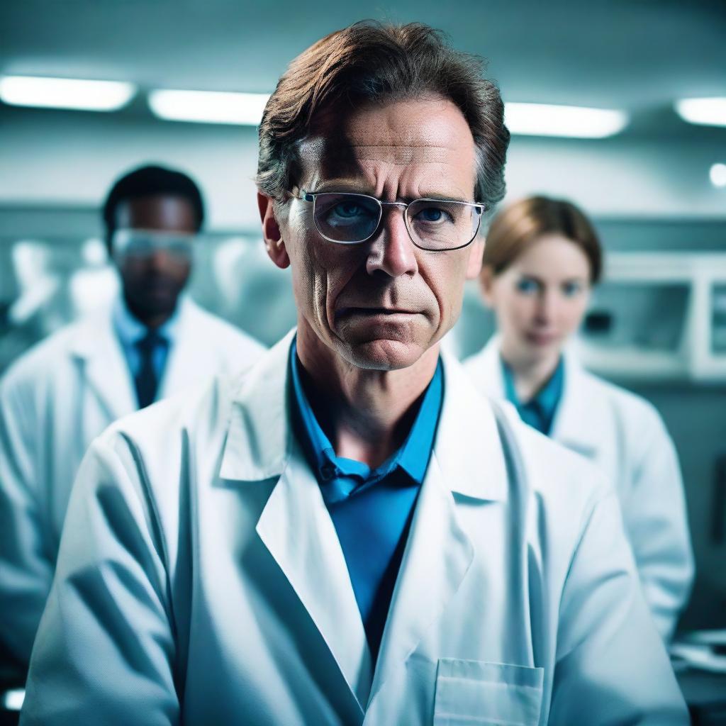 A determined scientist, working tirelessly in their cutting-edge laboratory