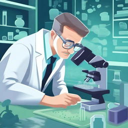 A diligent scientist, engaged in a battle of wits with microscopic enemies - bacteria and viruses