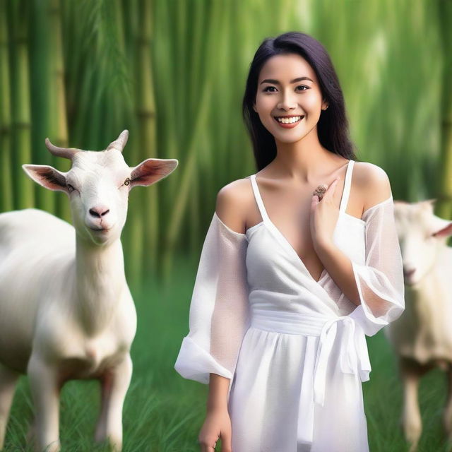 Generate a super realistic, high-resolution, super HD quality image of a beautiful, sexy Indonesian woman wearing a thin piece of cloth as clothing