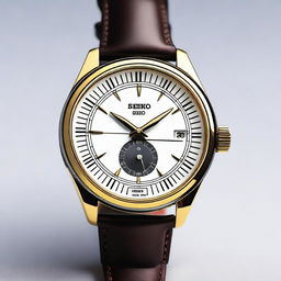 Generate an image of a Seiko watch case with an NH35 movement and a classic, elegant dial