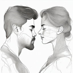 Generate a drawing of a couple, each residing in their own parallel universe