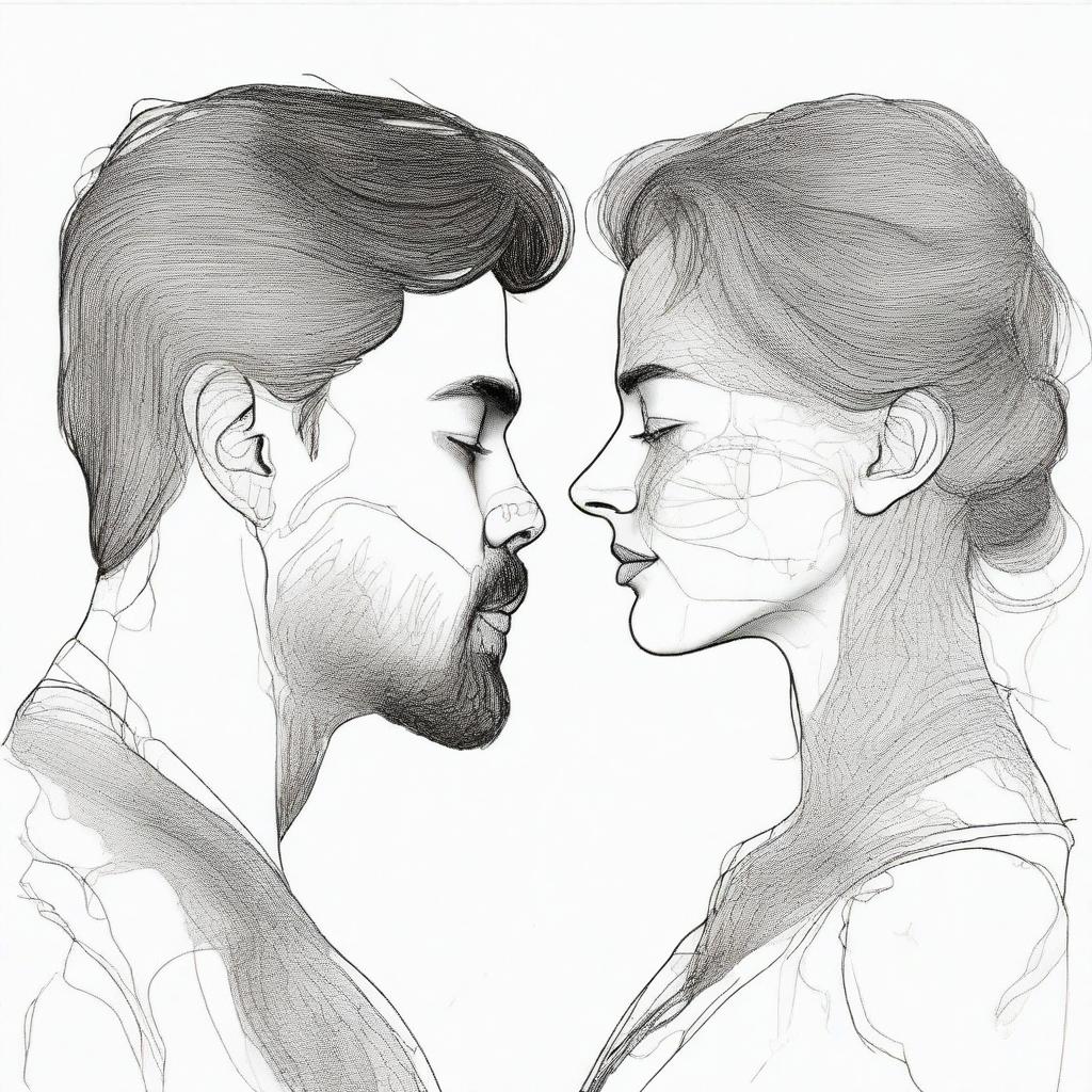 Generate a drawing of a couple, each residing in their own parallel universe