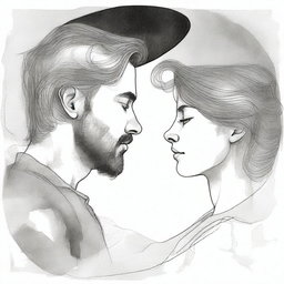 Generate a drawing of a couple, each residing in their own parallel universe