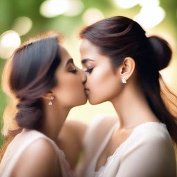 Two women sharing a gentle, romantic kiss