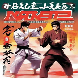 Create an anime-style book cover featuring a high-intensity karate tournament