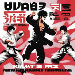 Create an anime-style book cover featuring a high-intensity karate tournament