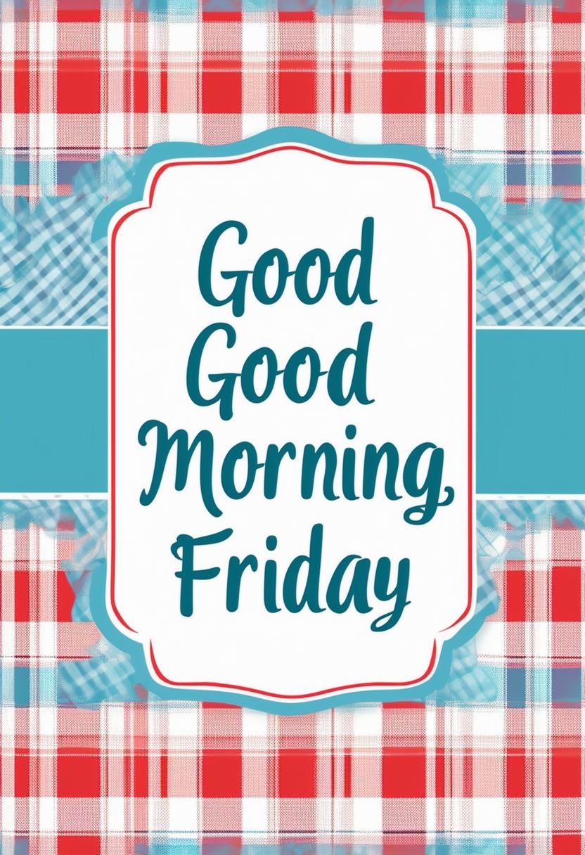 A 32k HD quality book cover for the title 'Good Morning Friday' with a background filled with a gingham pattern.