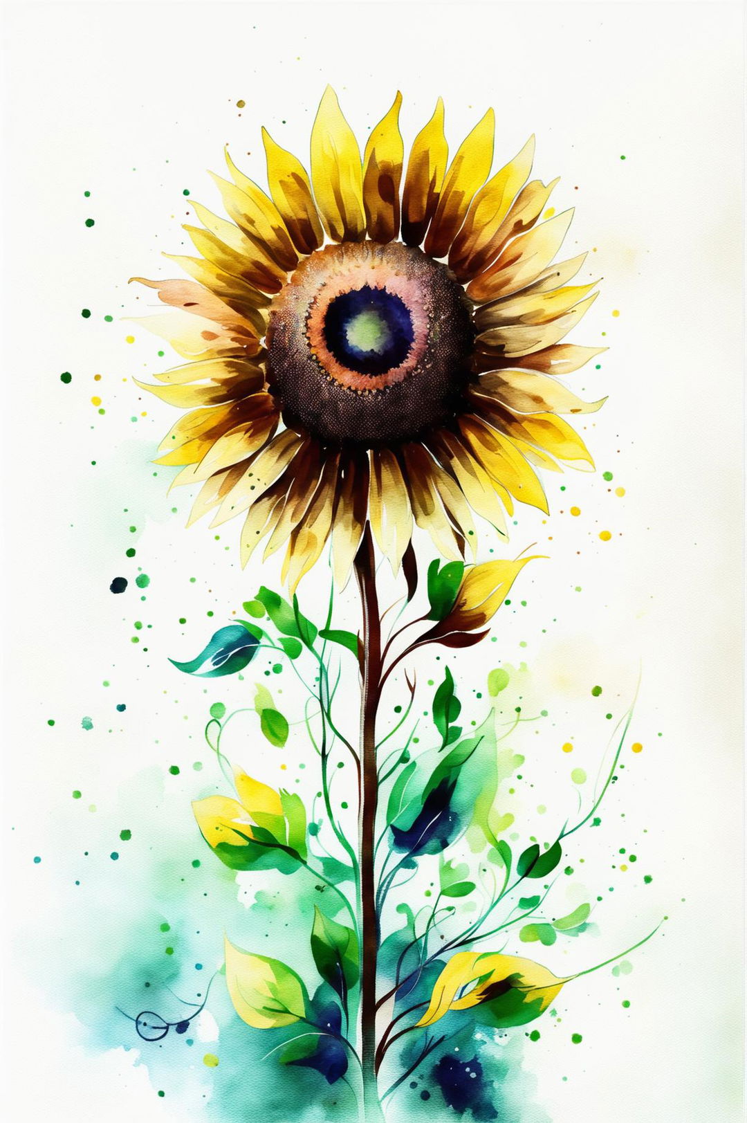 A beautiful watercolour painting of a sunflower with a vibrant yellow colour