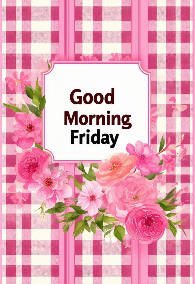 A beautiful, high-definition book cover for 'Good Morning Friday' with a Gingham patterned background.