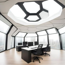 The interior of the octagonal office features 2