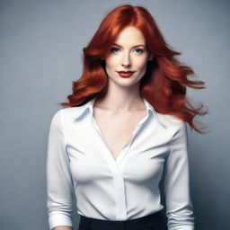 Create an image of a slim, elegant woman with red hair