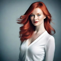 Create an image of a slim, elegant woman with red hair