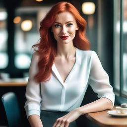 Create an image of a slim, elegant woman with red hair