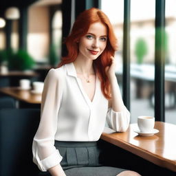 Create an image of a slim, elegant woman with red hair