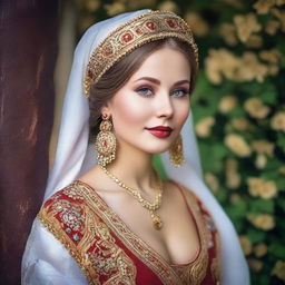 Generate high quality images of beautiful Russian women in traditional clothing, showcasing the rich culture and heritage of Russia