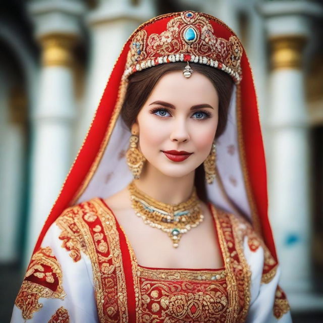 Generate high quality images of beautiful Russian women in traditional clothing, showcasing the rich culture and heritage of Russia