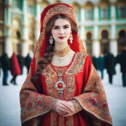 Generate high quality images of beautiful Russian women in traditional clothing, showcasing the rich culture and heritage of Russia