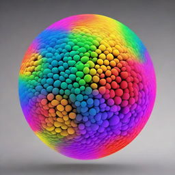 Generate a high-resolution, vibrant image of a microporous spherical particle, similar to a zeolite, surrounded by transparent multicolored copolymers