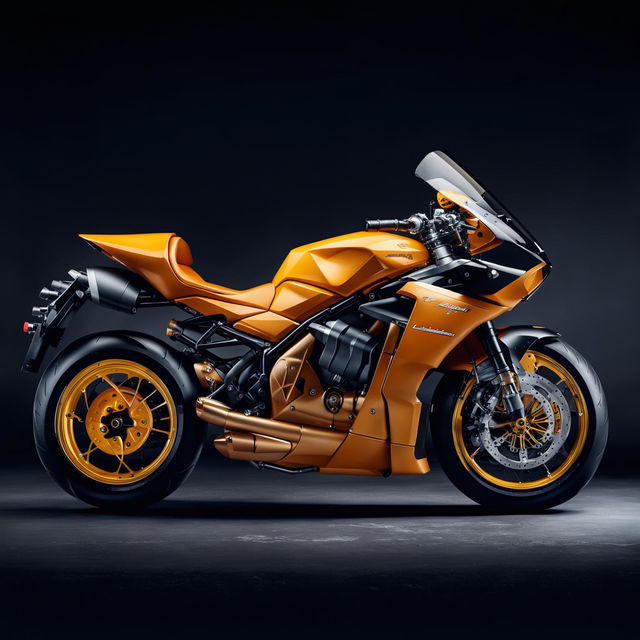 This is a description of a hypothetical Lamborghini motorbike, featuring the brand's signature style, high-speed performance, and premium materials