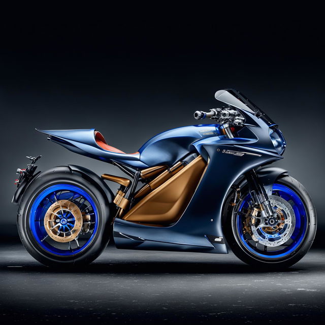 This is a description of a hypothetical Bugatti motorbike, incorporating the brand's iconic style, superior speed, and luxury materials