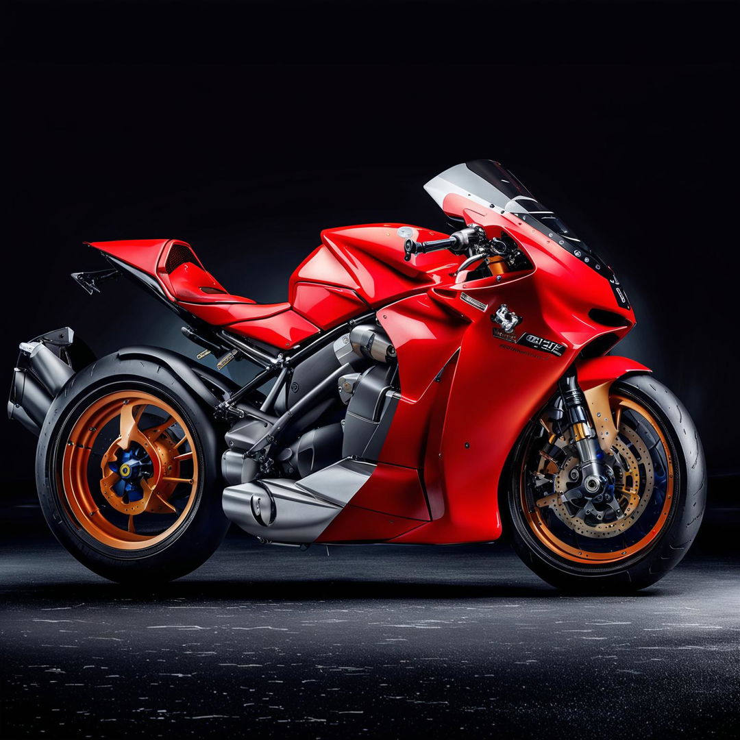 This is a description of a hypothetical Ferrari motorbike, featuring the brand's distinctive style, high-speed performance, and premium materials