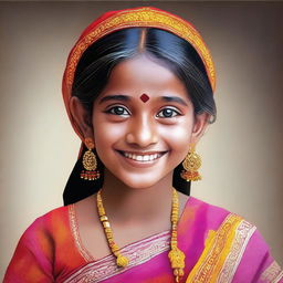 Generate an image of a young Indian girl, showcasing her vibrant and colorful traditional attire