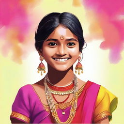 Generate an image of a young Indian girl, showcasing her vibrant and colorful traditional attire