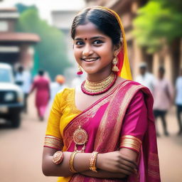 Generate an image of a young Indian girl, showcasing her vibrant and colorful traditional attire