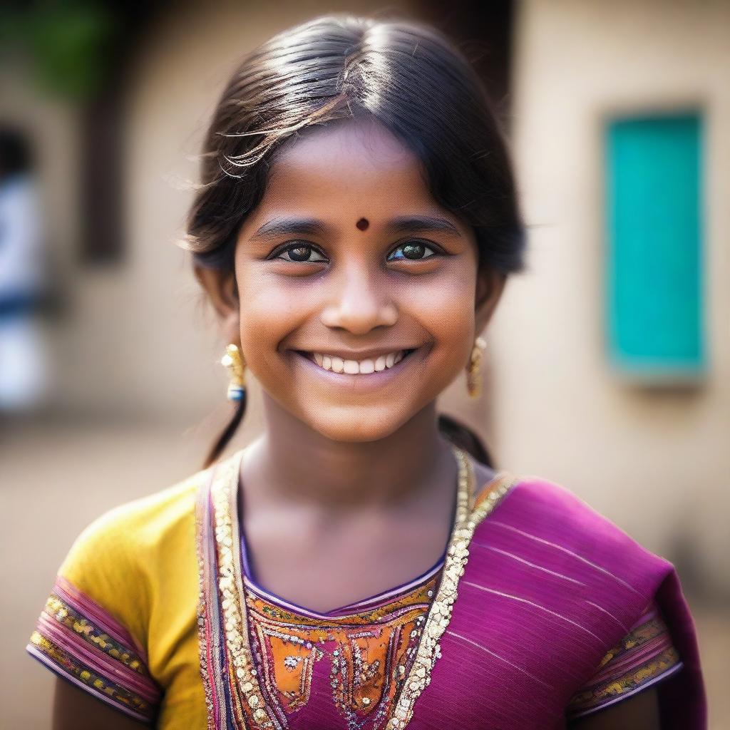 An Indian girl wearing traditional clothes, smiling brightly