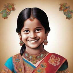 An Indian girl wearing traditional clothes, smiling brightly