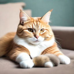 A cute and fluffy domesticated cat lounging lazily on a comfortable sofa